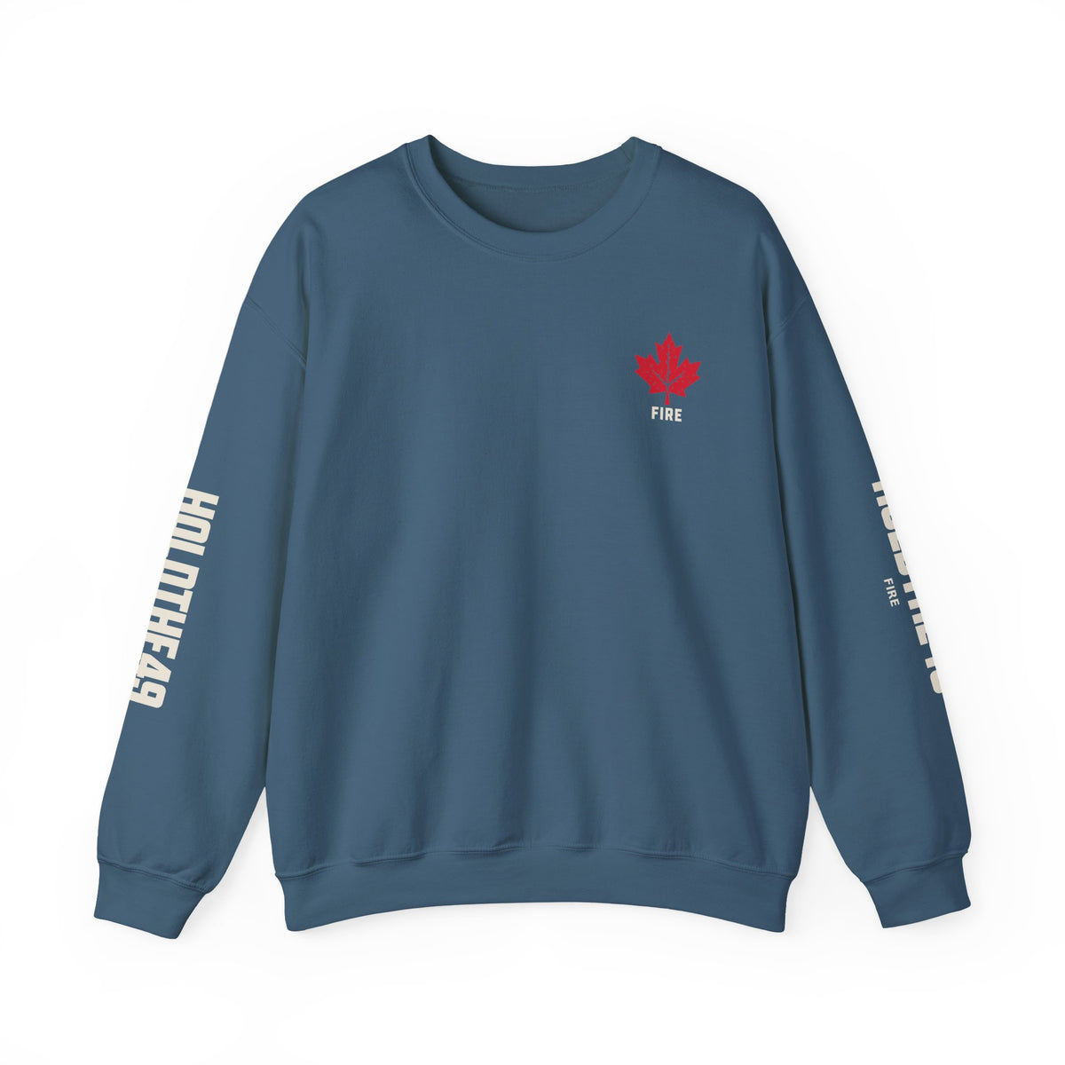 HOLDTHE49 Services Fire Full Print Crewneck in Indigo Blue