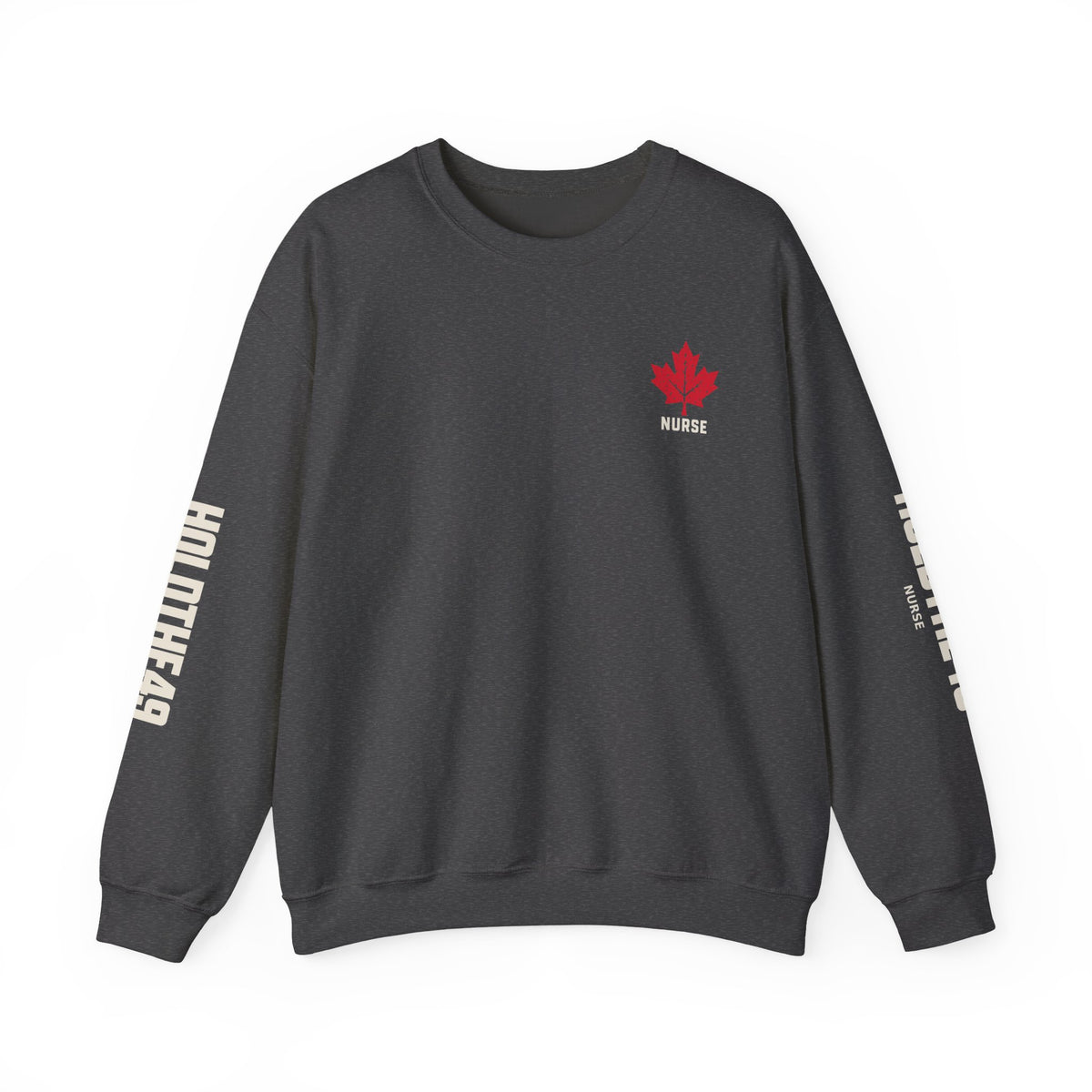 HOLDTHE49 Services Nurse Full Print Crewneck in Dark Heather