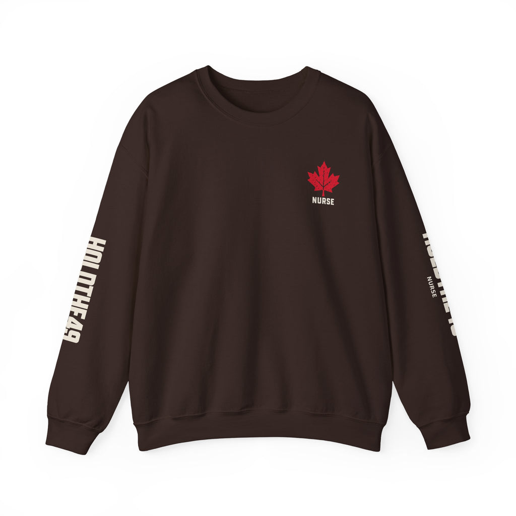 HOLDTHE49 Services Nurse Full Print Crewneck in Dark Chocolate