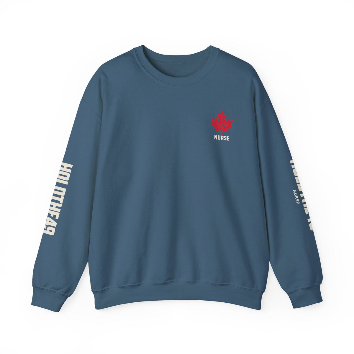 HOLDTHE49 Services Nurse Full Print Crewneck in Indigo Blue