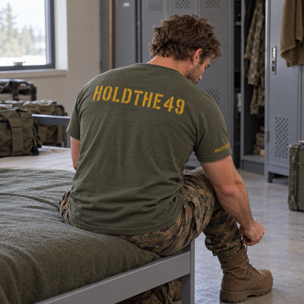 HOLDTHE49 Vintage Military Stencil Tee Full Print, lifestyle photo 2