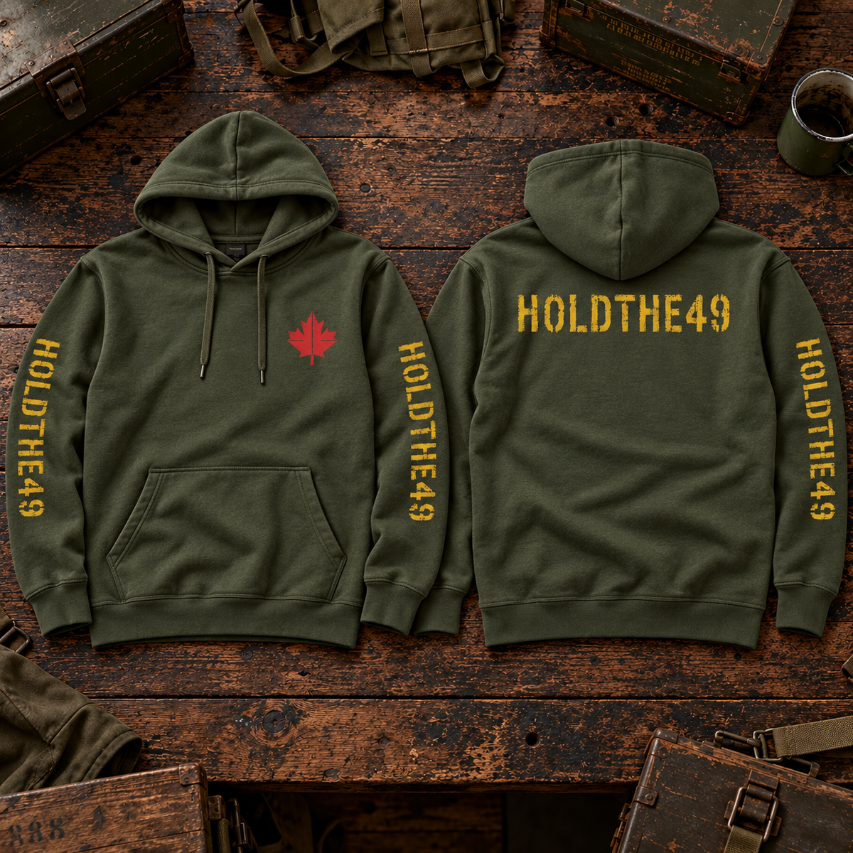HOLDTHE49 Vintage Military Stencil Hoodie Full Print, lifestyle photo 3
