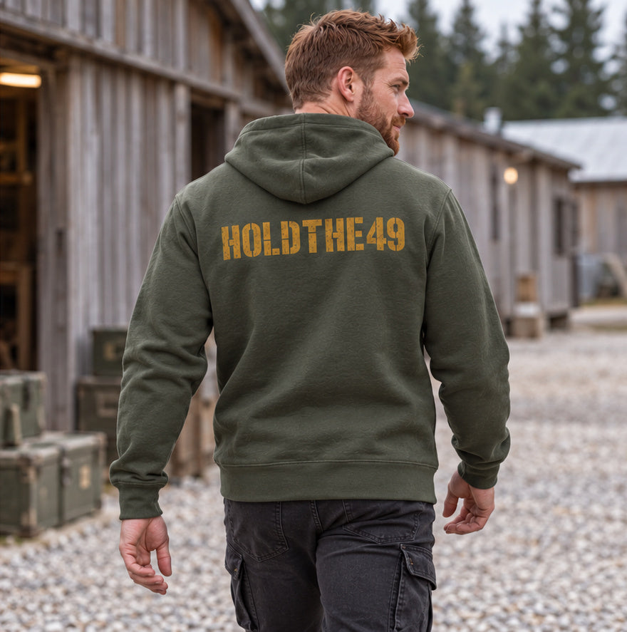 HOLDTHE49 Vintage Military Stencil Hoodie, lifestyle photo 2