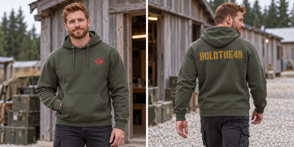 HOLDTHE49 Vintage Military Stencil Hoodie, lifestyle photo 3