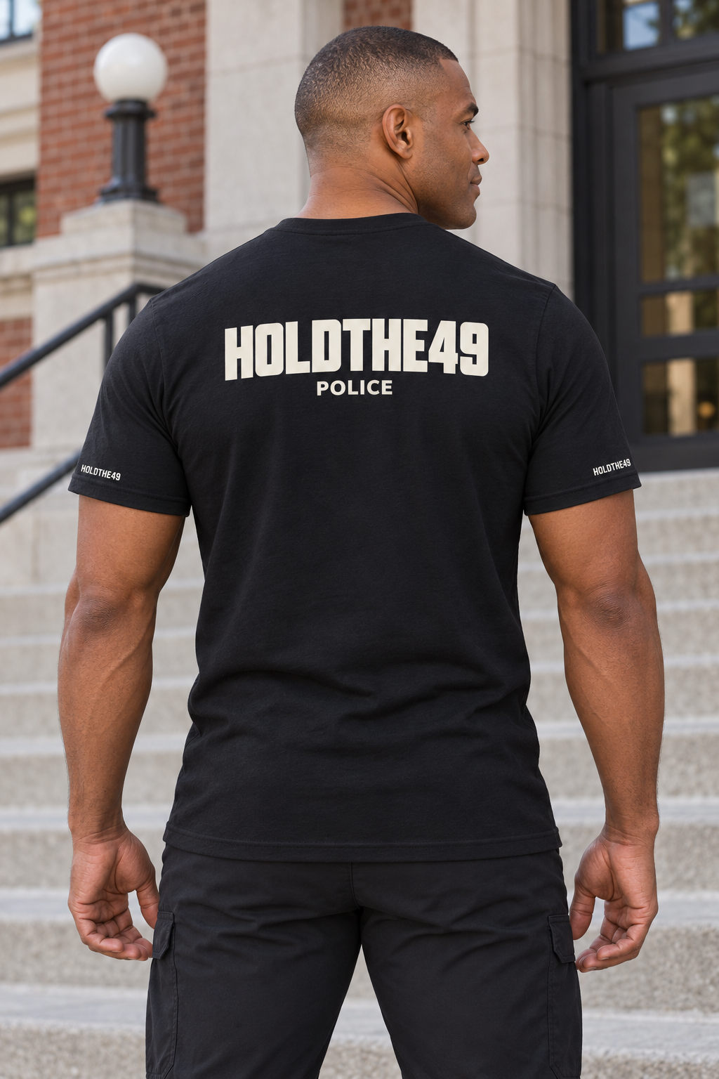 HOLDTHE49 Services Police Full Print Tee, lifestyle photo