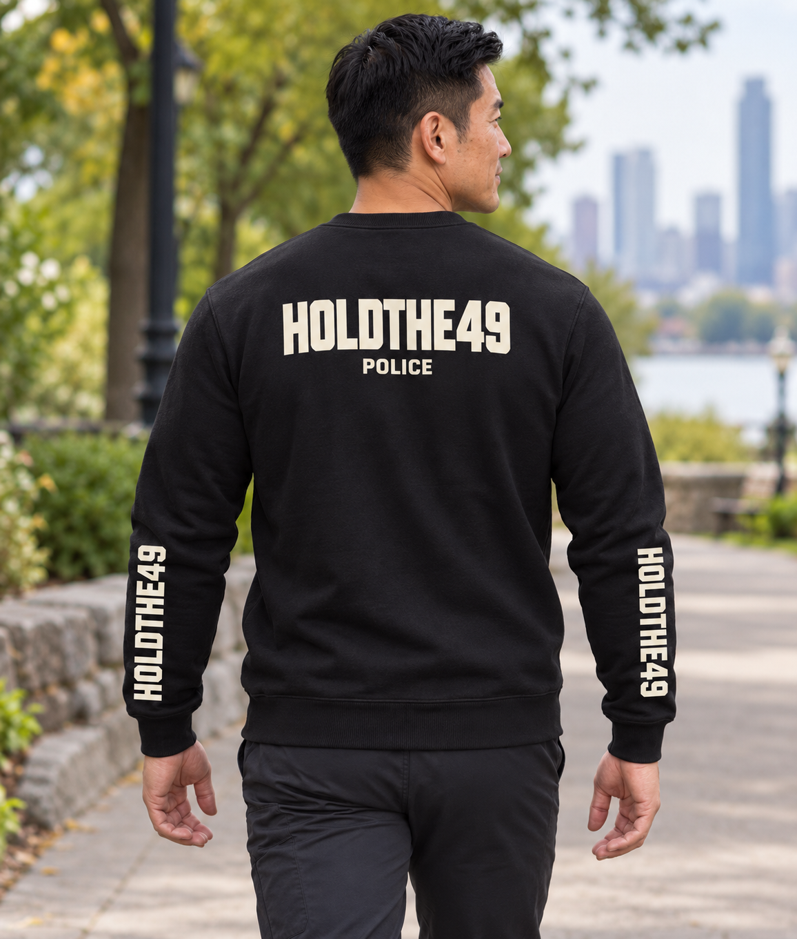HOLDTHE49 Services Police Full Print Crewneck, lifestyle photo