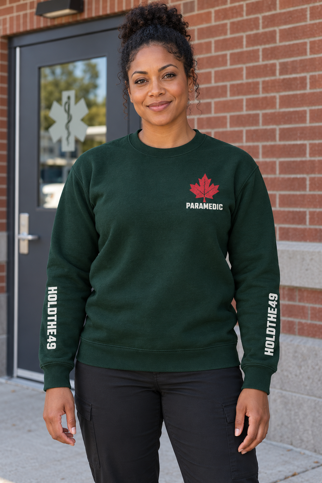 HOLDTHE49 Services Paramedic Full Print Crewneck, lifestyle photo