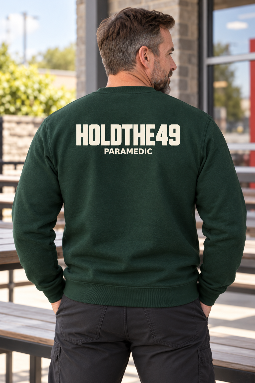 HOLDTHE49 Services Paramedic Crewneck, lifestyle photo