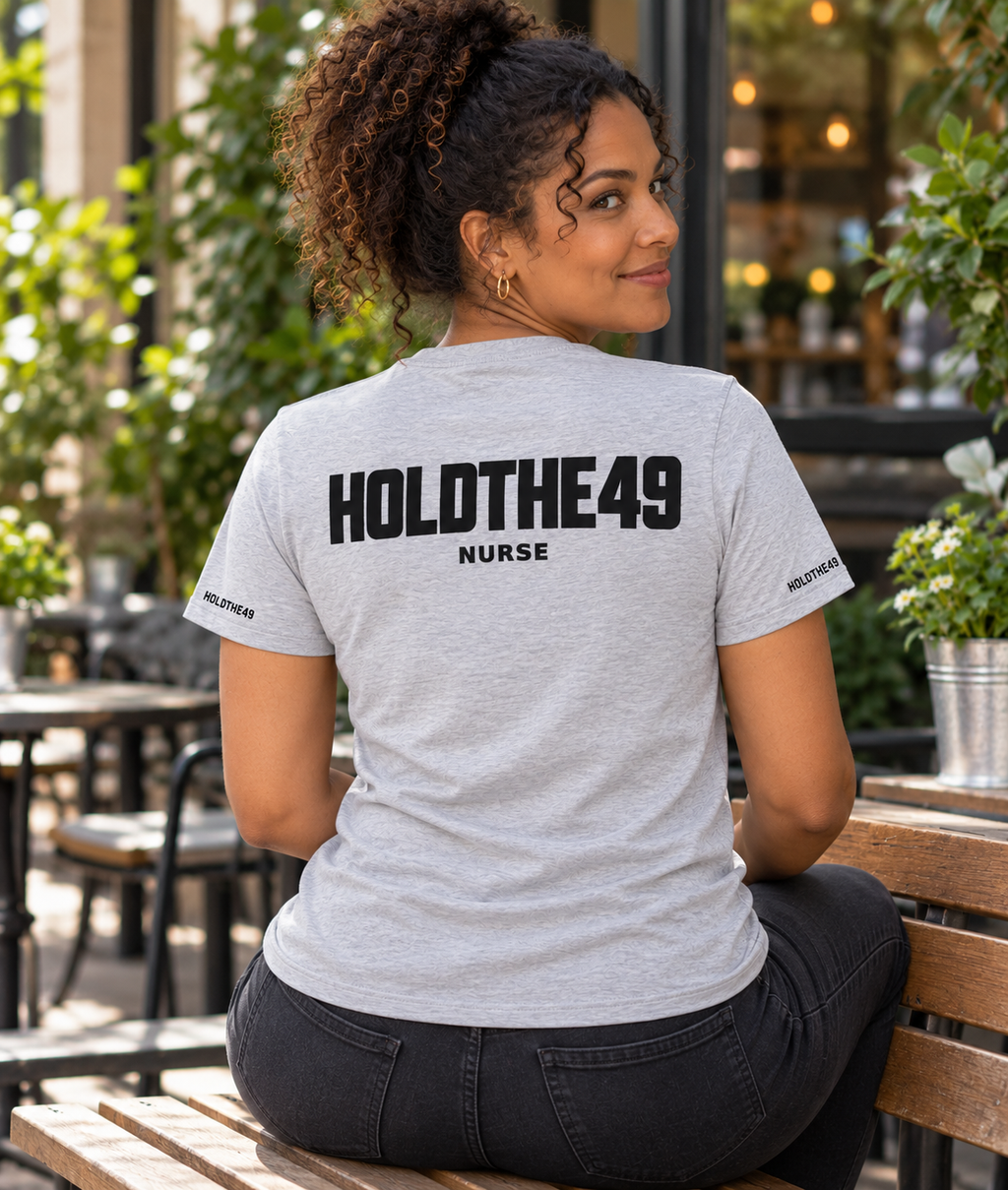 HOLDTHE49 Services Nurse Full Print Tee, lifestyle photo