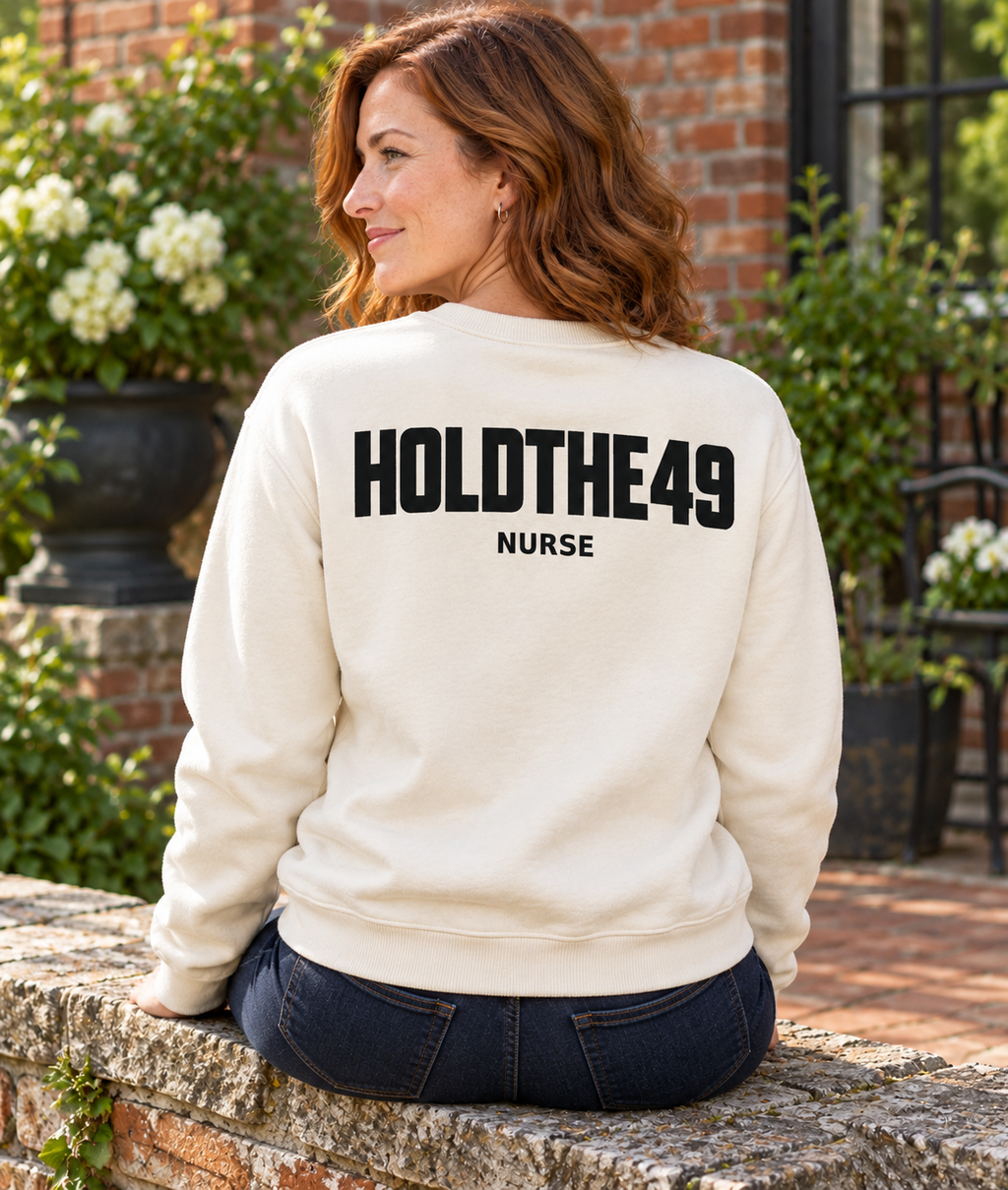 HOLDTHE49 Services Nurse Crewneck, lifestyle photo