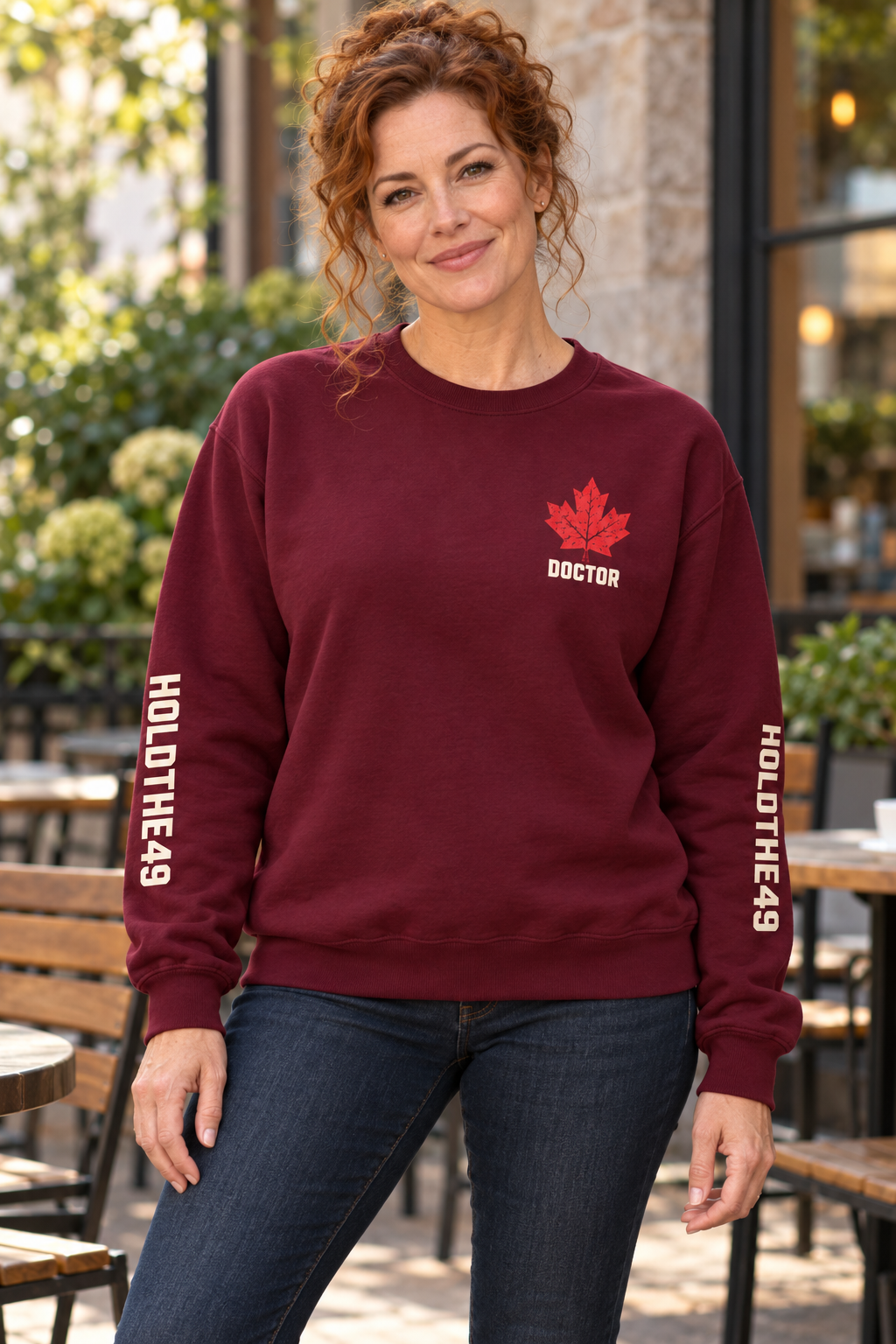 HOLDTHE49 Services Doctor Full Print Crewneck, lifestyle photo