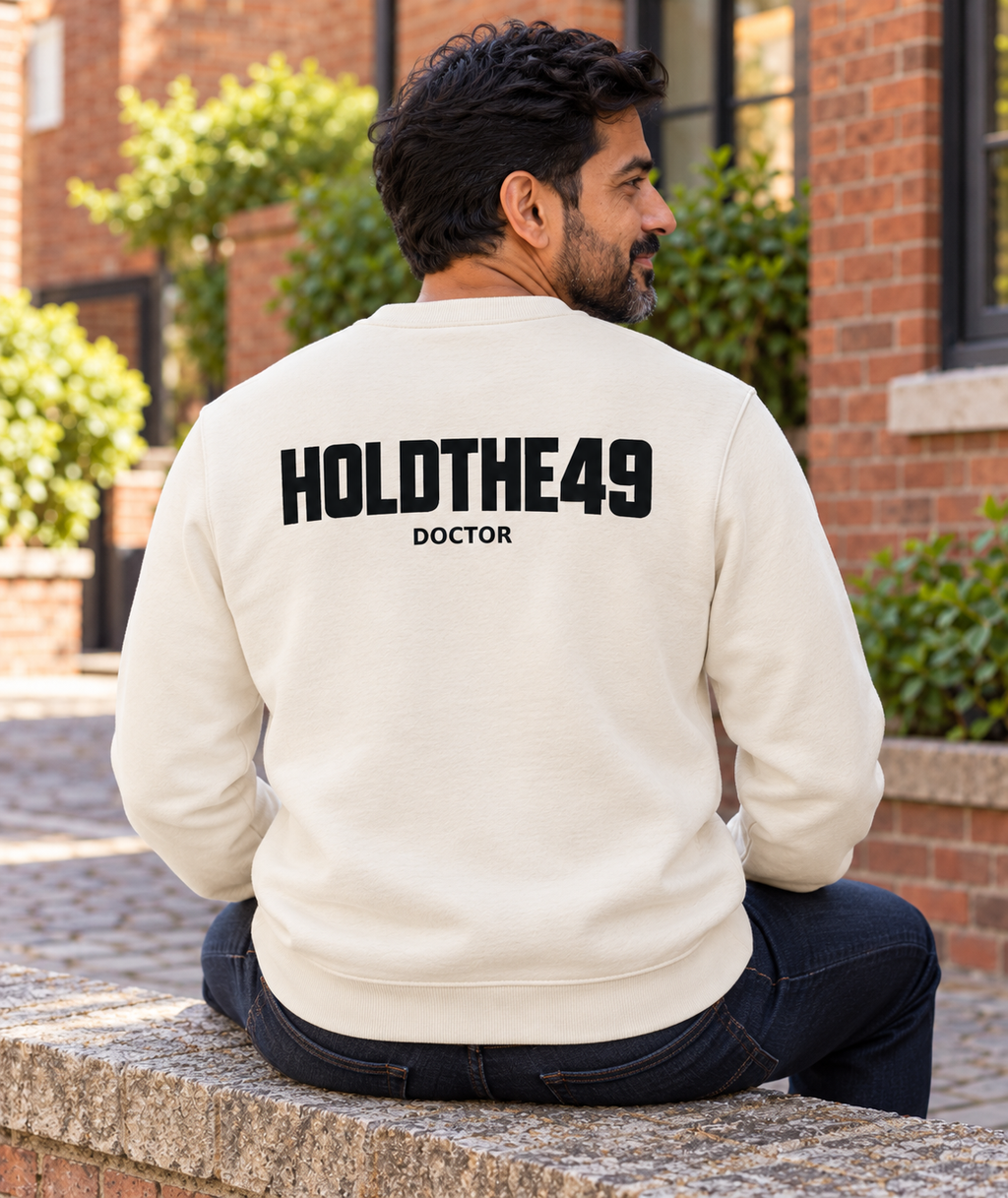 HOLDTHE49 Services Doctor Crewneck, lifestyle photo