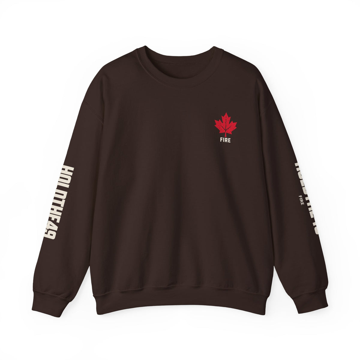 HOLDTHE49 Services Fire Full Print Crewneck in Dark Chocolate