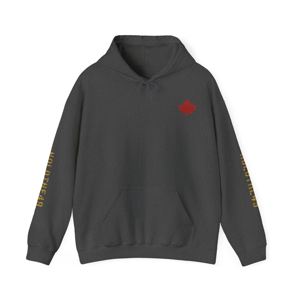 HOLDTHE49 Vintage Military Stencil Hoodie Full Print in Dark Heather