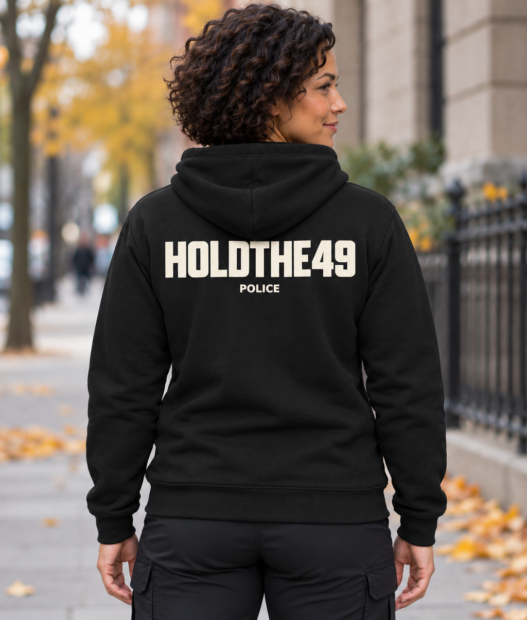 HOLDTHE49 Services Police Hoodie, lifestyle photo