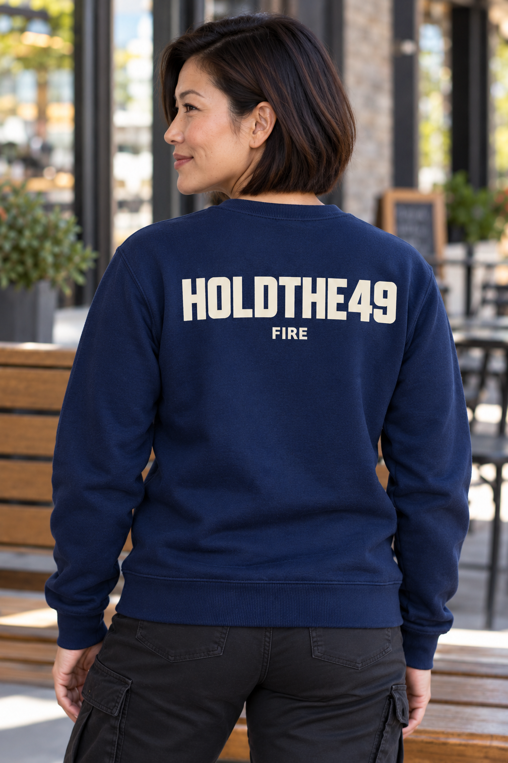 HOLDTHE49 Services Fire Crewneck, back view