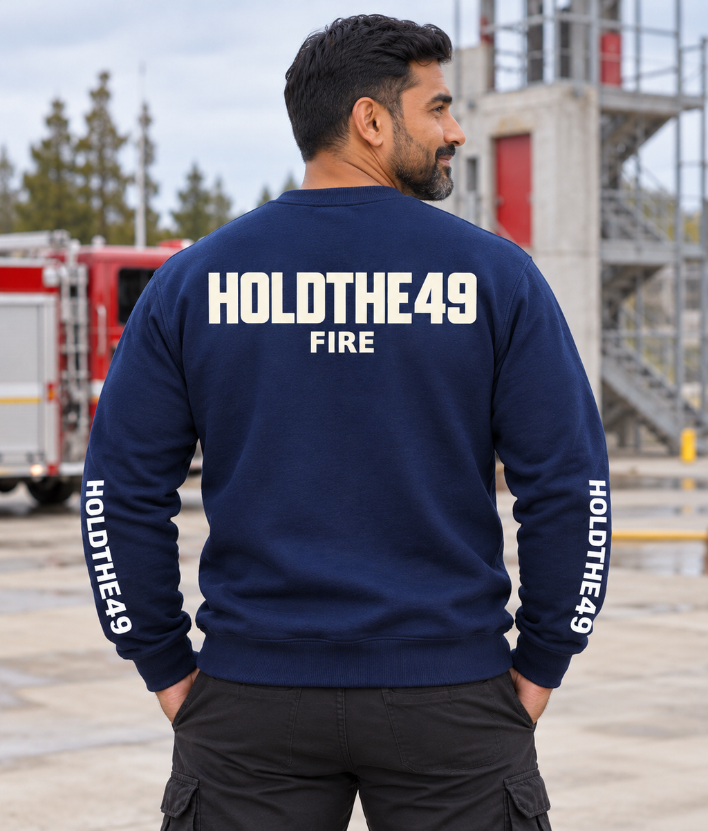 HOLDTHE49 Services Fire Full Print Crewneck, back view