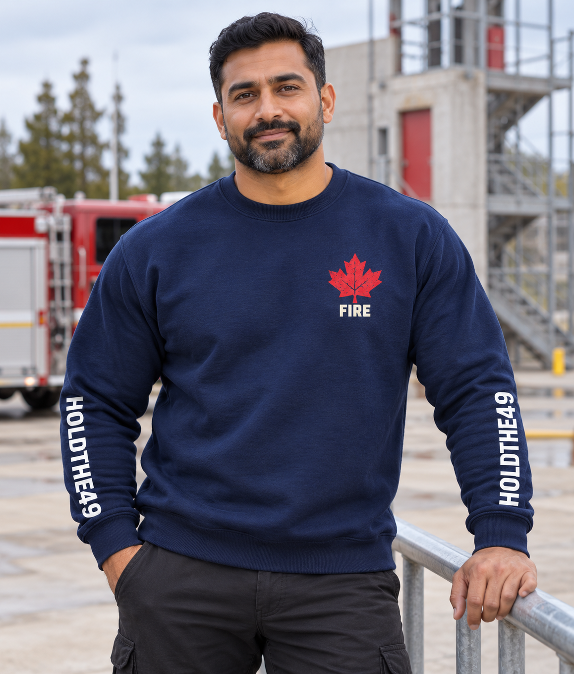 HOLDTHE49 Services Fire Full Print Crewneck, front view