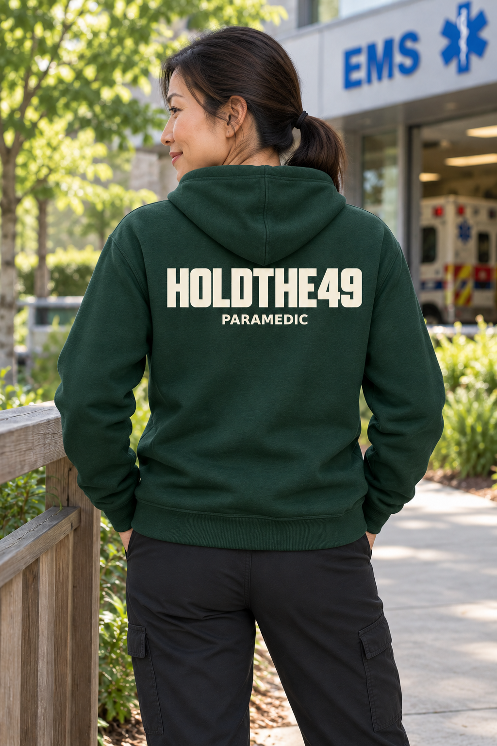 HOLDTHE49 Services Paramedic Hoodie, back view