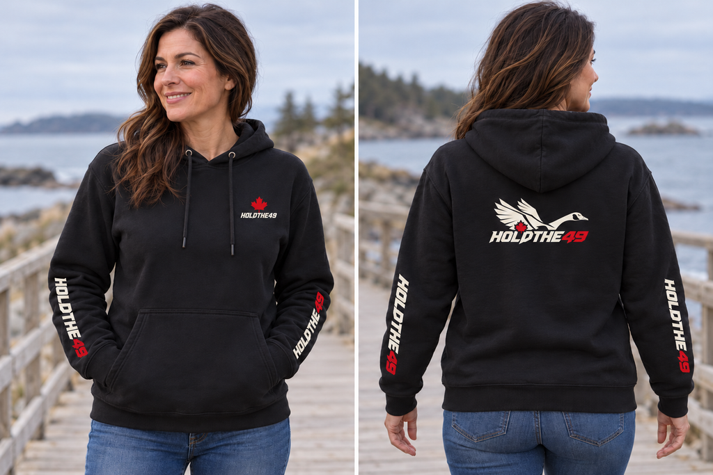 HOLDTHE49 Predator Goose Full Print Hoodie, front and back lifestyle photo